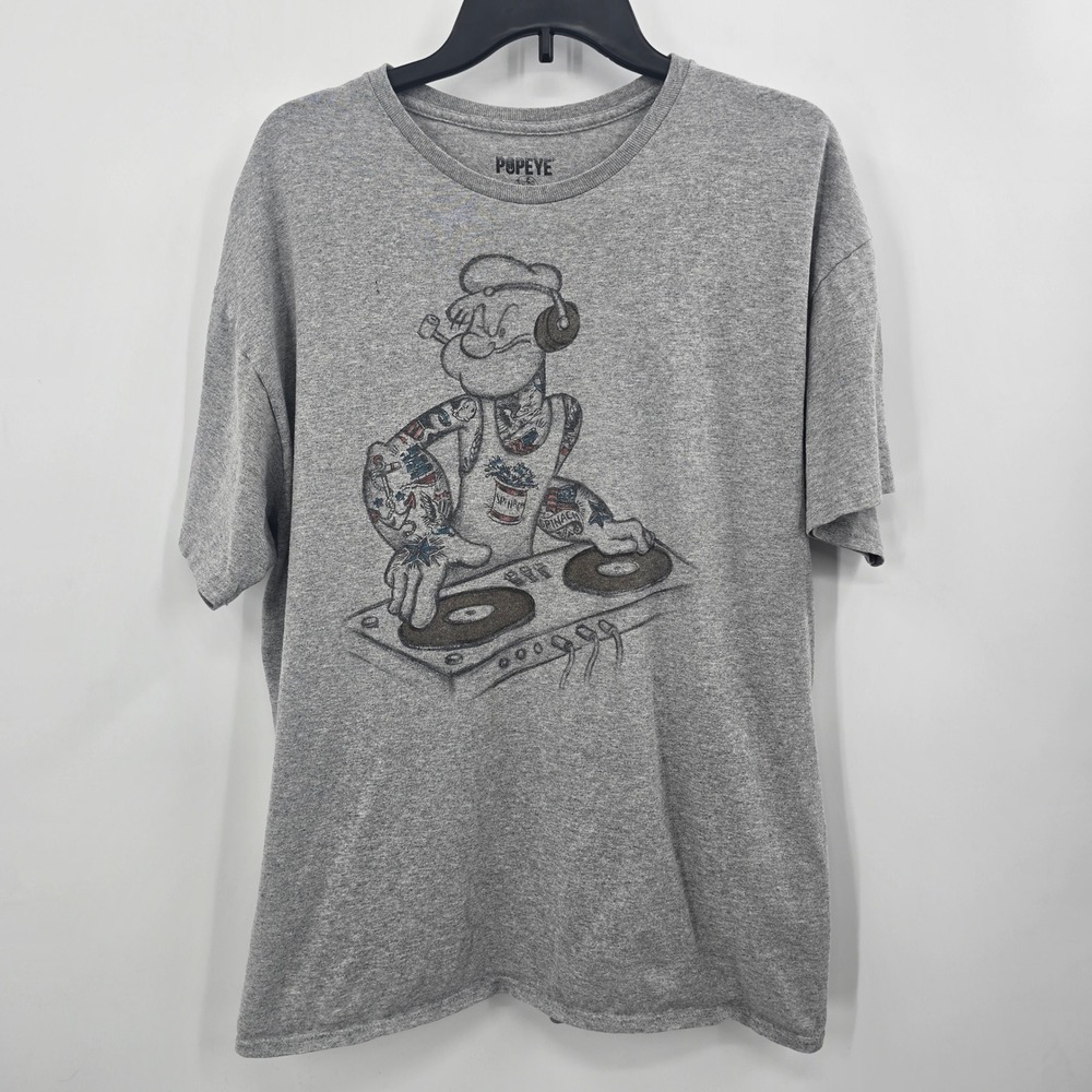 Popeye the Sailor Man DJ Graphic T-Shirt Gray Heather Large